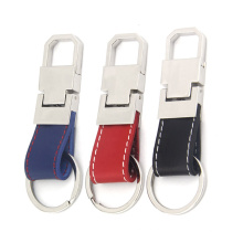 Keychain Wholesale Custom Car Logo Double Rings Blank Genuine Luxury Real Leather Keychain For Men